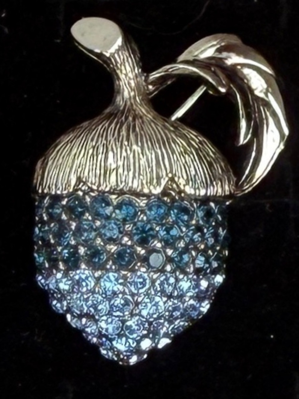 Silvertone and Blue Acorn Brooch Pin